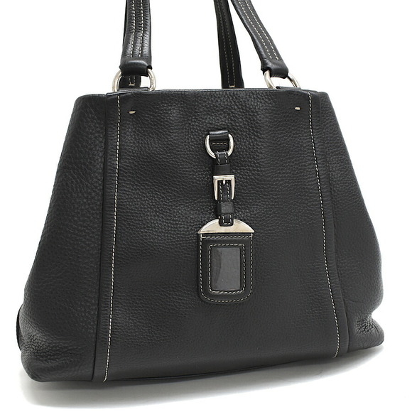 Prada Tote Shoulder Bag Leather Black Bag - Picture 1 of 8